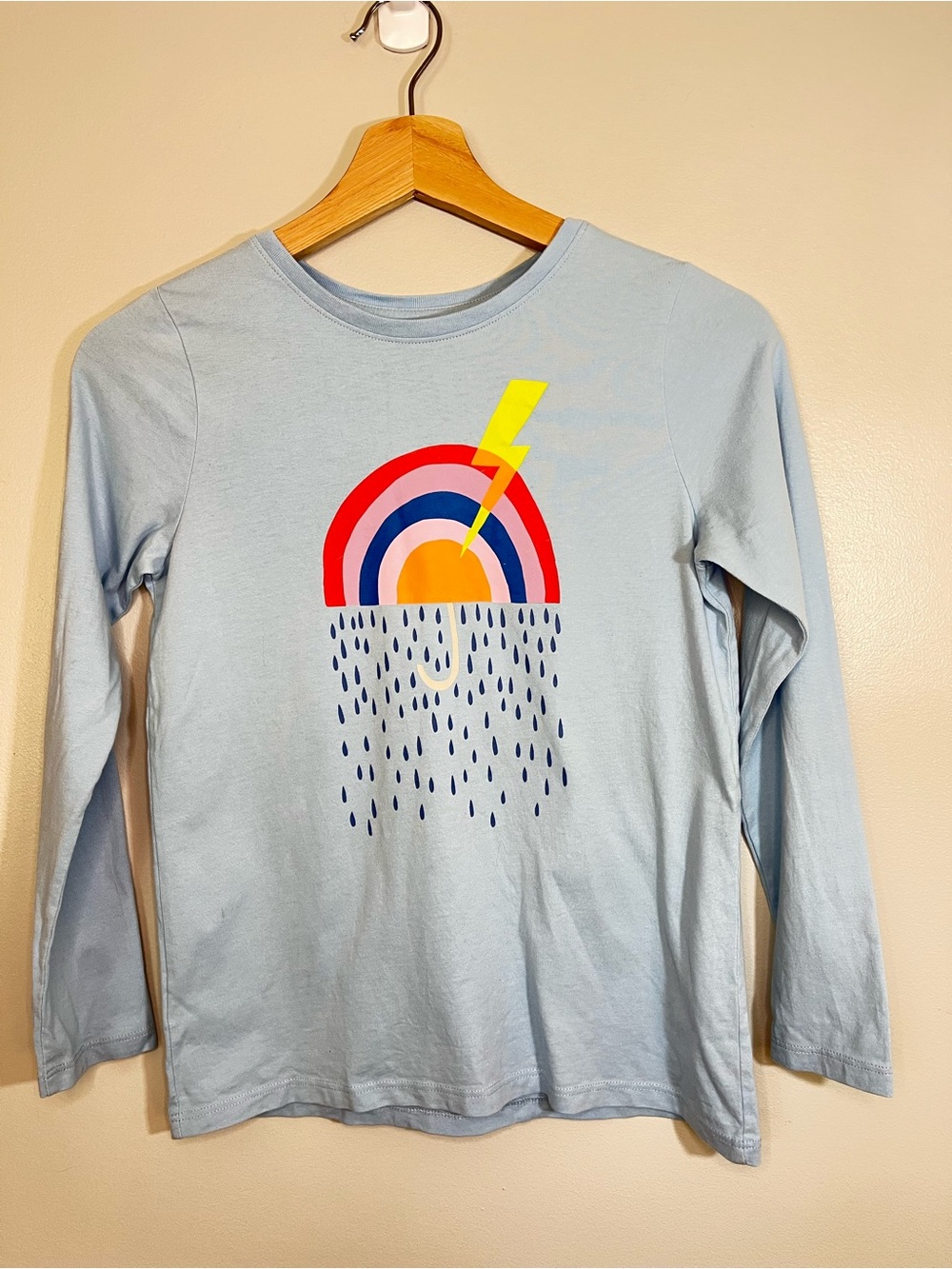 Tea Collection Blue Cotton Long Sleeve Tee Shirt Top Rainbow Lightning Girl’s 12